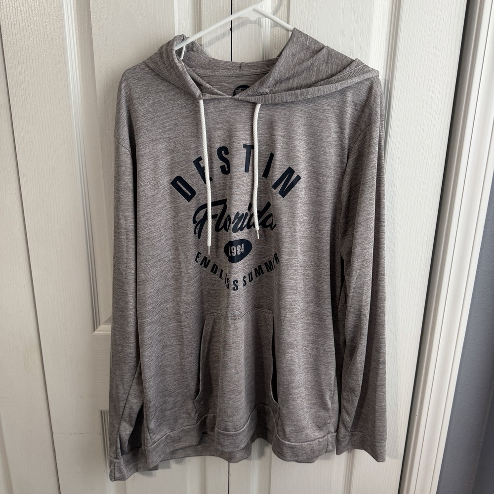 Sunsations Destin FL Gray Lightweight Hooded Pullover UPF 50 Men's Size XL Beach